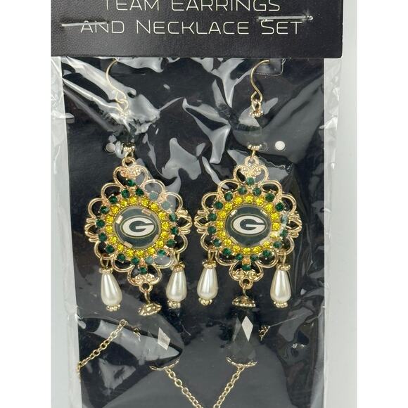 NFL Women's Baroque Team Earring & Necklace Set Green Bay Packers Yellow One Sz - Picture 2 of 4